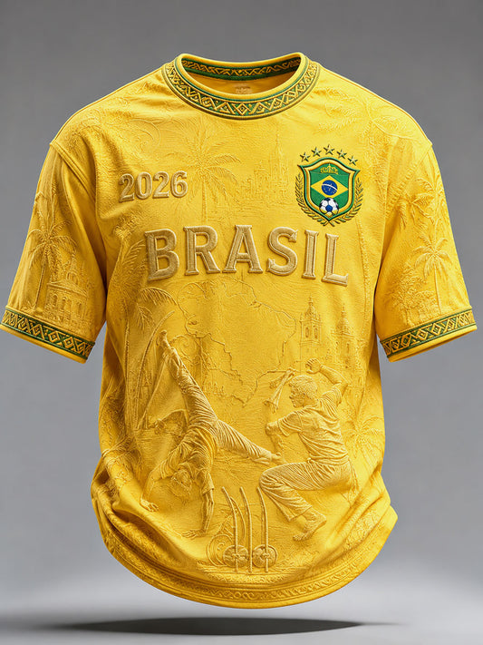 Men's Brazil Football Print Casual T-Shirt