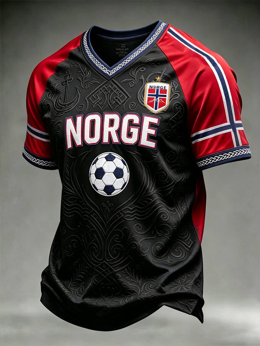 Men's NORGE Viking Pattern Football Fan Art Print V-neck T-shirt