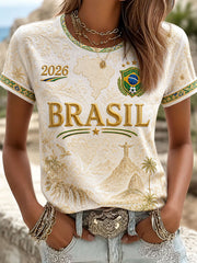 Women's Brazil Football Printed Casual T-Shirt
