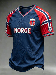Men's NORGE Viking Pattern Football Fan Art Print V-neck T-shirt