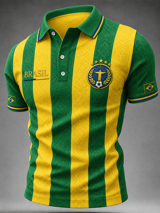Men's Brazil Football Fan Gift Printed Casual  Short Sleeve Top