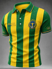 Men's Brazil Football Fan Gift Printed Casual  Short Sleeve Top