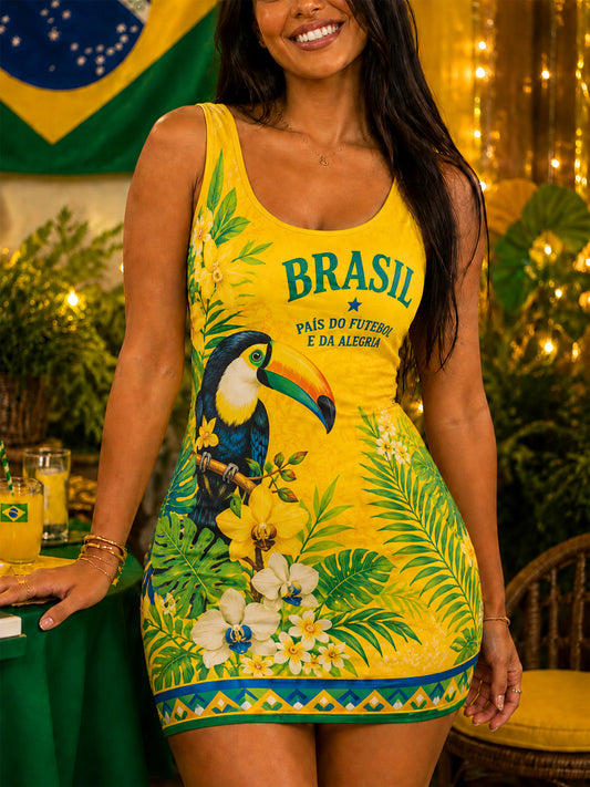 Women's Brasil Toucan Print Casual Tank Top Dress
