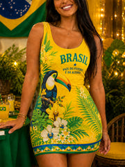 Women's Brasil Toucan Print Casual Tank Top Dress
