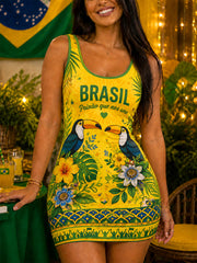Women's Brasil Toucan Print Casual Tank Top Dress