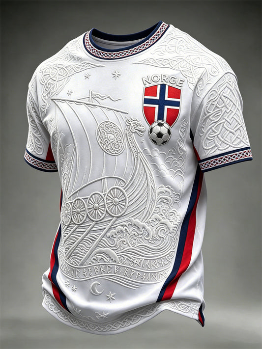 Men's Norway Football Viking Ship Celtic Knot Flag Print short sleeves t-shirt