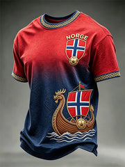 Men's Norway Football Viking Ship Flag Gradient Print short sleeves t-shirt