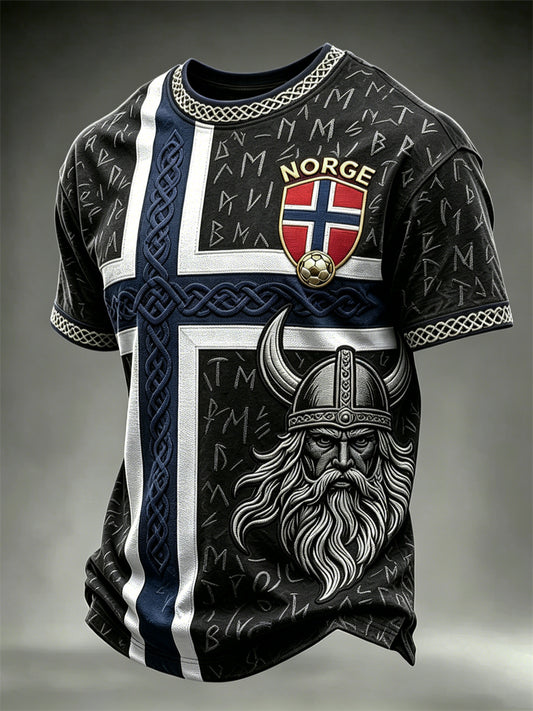 Men's Norway Football Viking Warrior & Runes Celtic Knot Flag Print short sleeves t-shirt