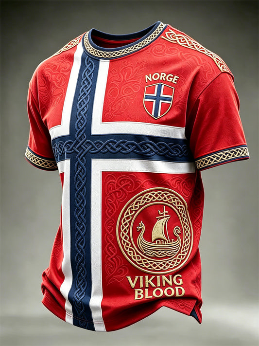 Men's Norway Football Viking Blood Ship Celtic Knot Flag Print short sleeves t-shirt
