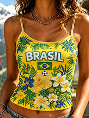 Women's Retro Brazilian Rainforest Style Football Fan Art Print Casual Vest