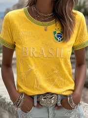 Women's Brazil Football Printed Casual T-Shirt