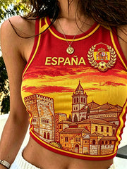 Women's Spain Football La Alhambra Sunrise Flag Gradient Print Crop Tank Top