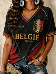 Women's Belgium Football V-neck T-shirt