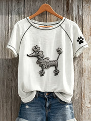 Women's Fuzzy Poodle Dog Abstract Art & Paw Print short-sleeved T-shirt