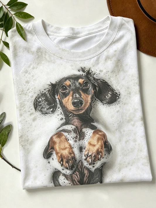 Women's cute dog pattern printed short-sleeved T-shirt