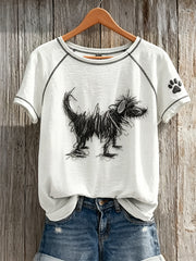 Women's Fuzzy Dog Abstract Art & Paw Print short-sleeved T-shirt