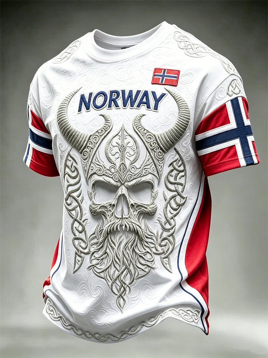 Men's Norway Viking Warrior Skull Celtic Knot Flag Print short sleeves t-shirt