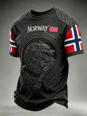 Men's Norway Viking Wolf Fenrir Celtic Knot Flag Print short sleeves t-shirt