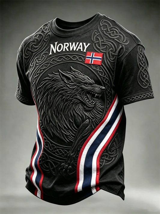 Men's Norway Viking Wolf Fenrir Celtic Knot Flag Print short sleeves t-shirt