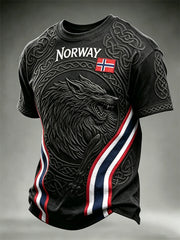 Men's Norway Viking Wolf Fenrir Celtic Knot Flag Print short sleeves t-shirt