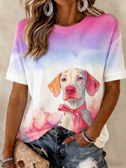Women's Colorful Dog Waffle Fabric Short-sleeved T-shirt