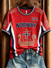 Women's Norway Viking Ship Celtic Knot Flag Print short sleeves t-shirt