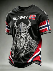 Men's Norway Viking Warrior Celtic Knot Flag Colorblock Print short sleeves t-shirt