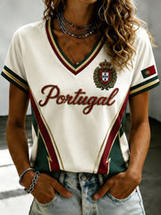 Women's Portuguese Printed V-neck T-shirt