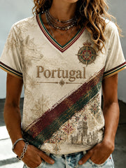 Women's Portuguese Printed V-neck T-shirt