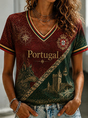 Women's Portuguese Printed V-neck T-shirt