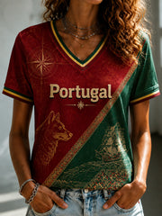 Women's Portuguese Printed V-neck T-shirt