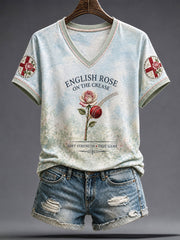 Women's England Cricket Lover Roses Art Printed T-shirt