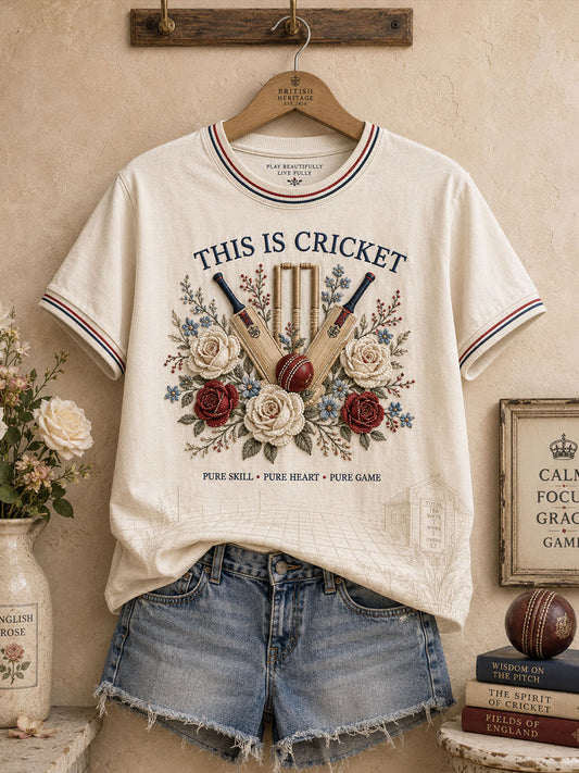 Women's England Cricket Lover Roses Art Printed T-shirt