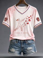 Women's England Cricket Lover Roses Art Printed T-shirt