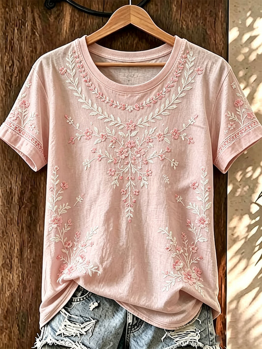 Women's Breast Cancer Pink Flowers Printed T-shirt
