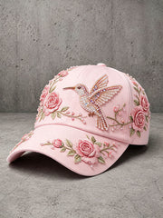 Unisex Pink Floral Embroidery Art  Hat