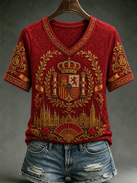 Women's Spain Lover Art Printed Casual T-shirt