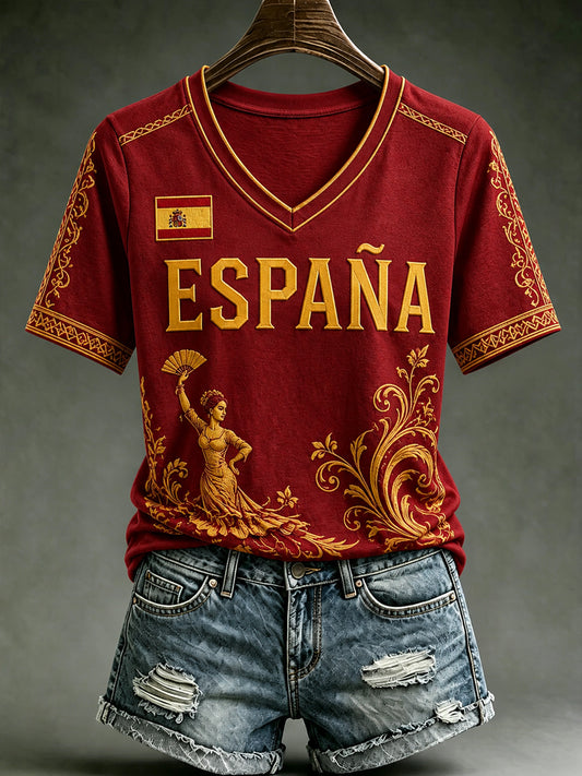 Women's Spain Lover Art Printed Casual T-shirt