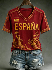 Women's Spain Lover Art Printed Casual T-shirt