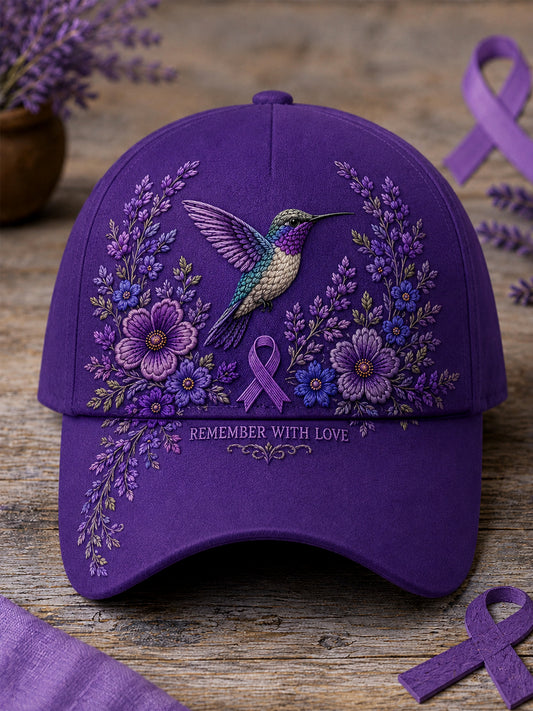 Unisex Purple Floral & Hummingbird Print Alzheimer's Awareness Support Hat