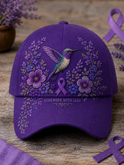Unisex Purple Floral & Hummingbird Print Alzheimer's Awareness Support Hat