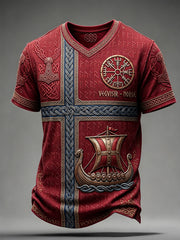Men's Vintage Norway Viking Inspired Pattern Celtic Print V-neck T-shirt