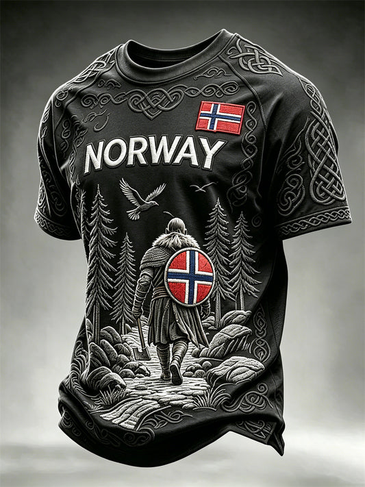 Men's Norway Viking Warrior Dark Forest Celtic Knot Flag Print short sleeves t-shirt
