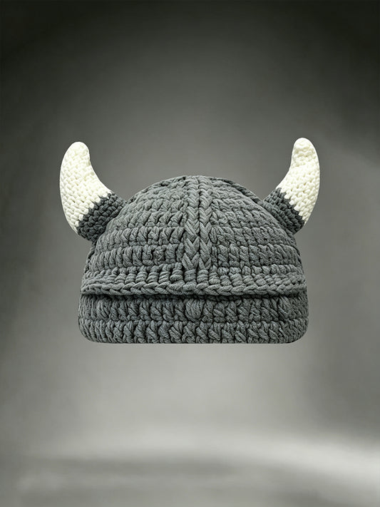 Unisex Viking Warrior Horned Helmet Inspired Comfy Crochet Hat