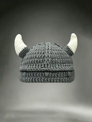 Unisex Viking Warrior Horned Helmet Inspired Comfy Crochet Hat