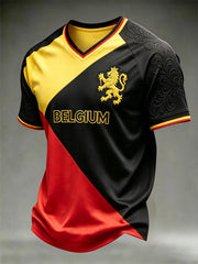 Men's Belgian Style Commemorative Casual V-neck T-shirt