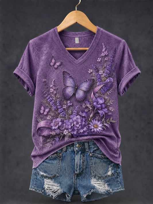 Women's Alzheimer's Awareness Printed V-neck T-shirt