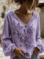 Women's Alzheimer's Awareness Printed Cotton-Linen Shirt