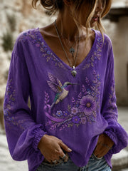 Women's Alzheimer's Awareness Printed Cotton-Linen Shirt