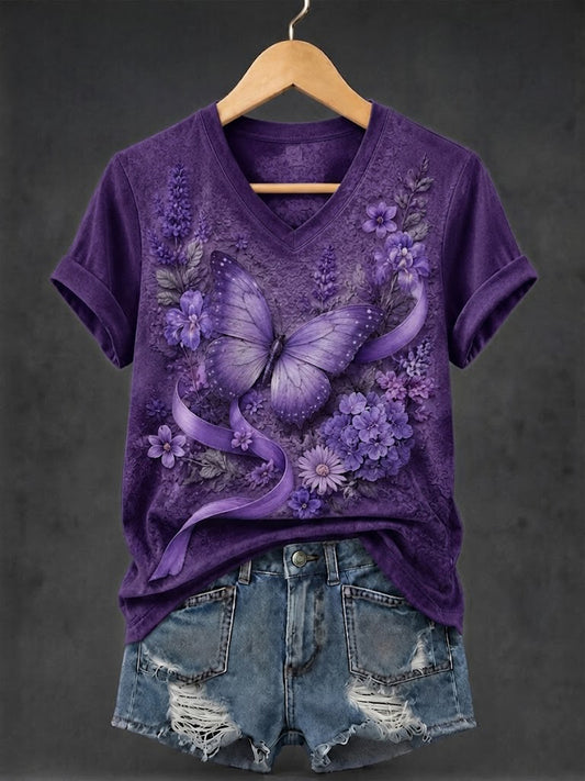 Women's Alzheimer's Awareness Printed V-neck T-shirt